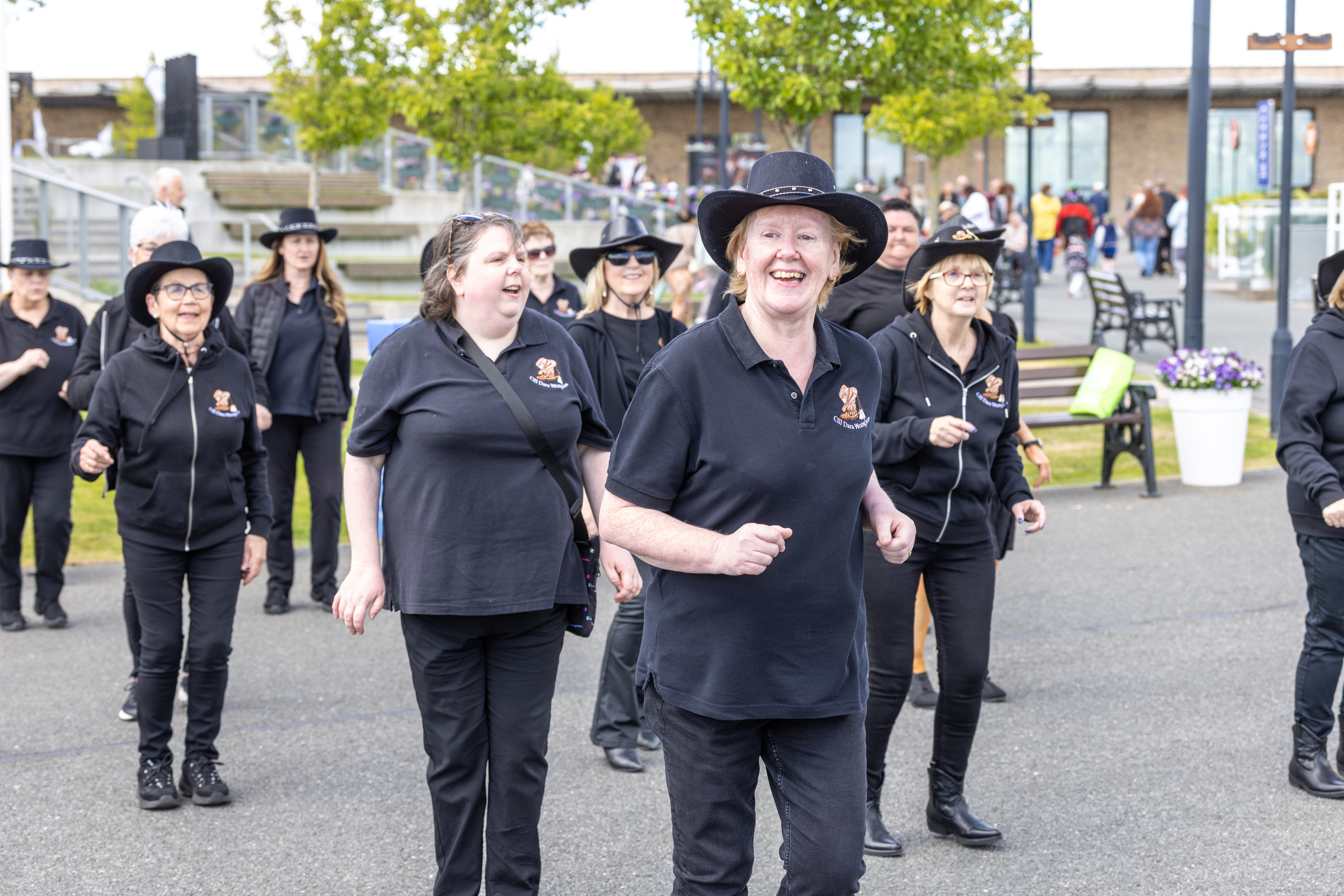 A dance group performing. 